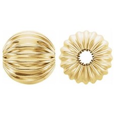14K Yellow Gold 8.0mm Corrugated Ridged Round Ball Bead Spacer 1.6mm Hole String