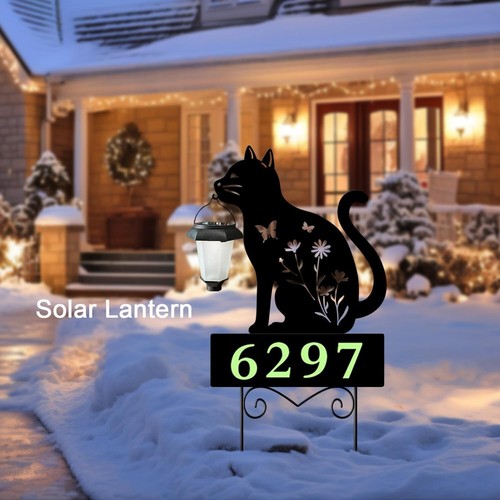 Elegant Solar Lantern Cat Garden Stakes - Automatic Glow-in-the-Dark Decor - Picture 7 of 8