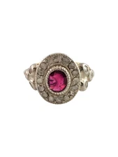 10K Yellow Gold Rose Cut Diamond Lab Created Ruby Floral Ring 6.25 #13925