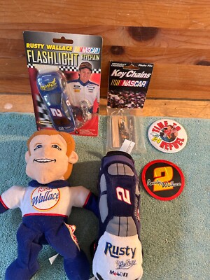 NASCAR Collectables Rusty Wallace Keychain Jeff Gordon Pin Beanie Plushy Toy VTG