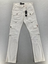 Jeans Preme uomo 28x33 semi impilato vestibilità cargo utility bianco denim invecchiato Y2K