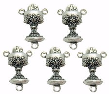 MRT Lot of 5 First Holy Communion Silver Tone Rosary Centerpiece Chalice 0.65"