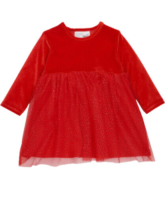 Baby Mädchen Kleid mit Tüllrock langarm rot Samt Tüll  festlich  GR.86  NEU