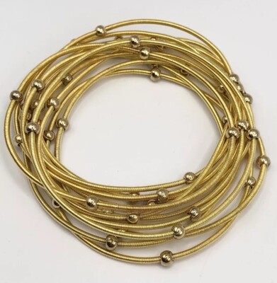 NEW PIANO WIRE BRACELET SET STACK GOLD STEEL BEAD BRACELETS 12 STRAND