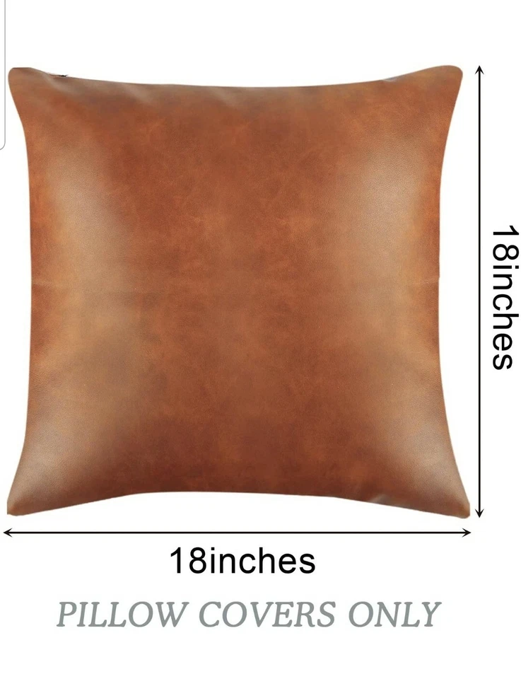 Faux Leather Throw Pillow Covers, Set of 2 Brown Modern Couch Cushion Covers - Image 4 of 4