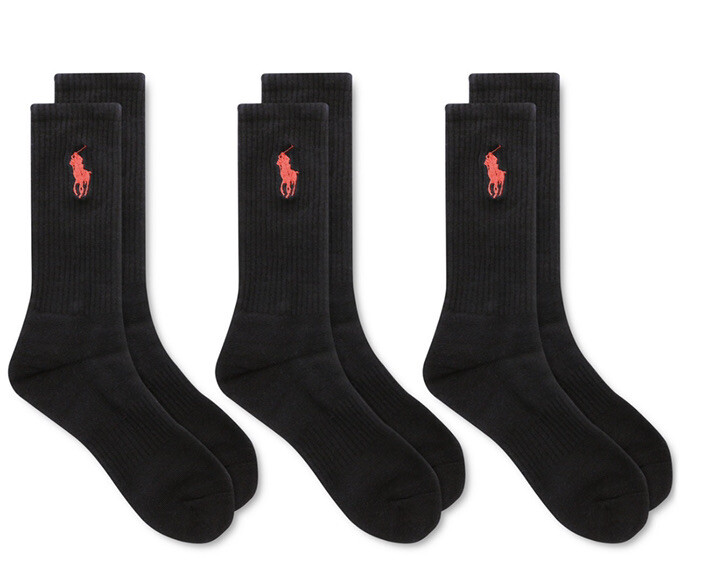 POLO RALPH LAUREN Men's Big Pony Crew Socks 3 Pack Black Size 1013 eBay