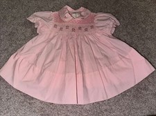 Vintage 80s A Little Angel Smocked Girl's Dress 12 months Pink Embroidered