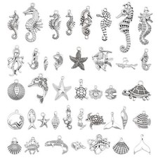 Vintage Silver Marine Life Charms Metal Seahorse Turtle Pendants for Jewelry DIY