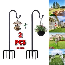 2 Pack Shepherd Hooks for Outdoor, 46" Bird Feeder Poles with 5 Prong Base