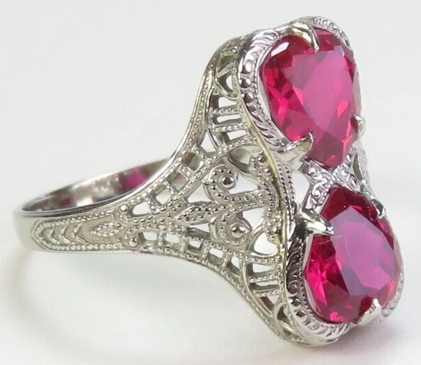 Antiguo anillo de filigrana de oro Ostby Barton piedras rojas de 1920 9KW tamaño 7,5 UK-O1/2 Foto 3 de 4