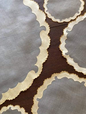 FAB RARE Madeira Hand Appliqued SATIN & Organdy ROUND Placemats Set PRISTINE