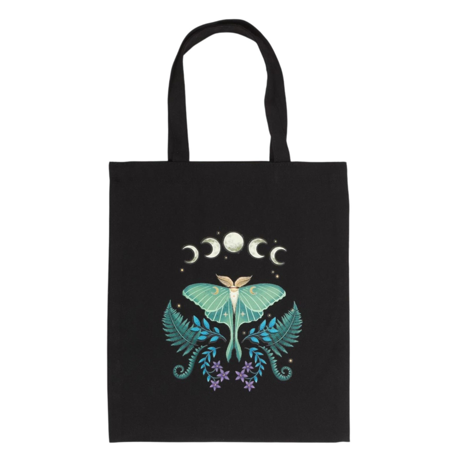 Luna Moth Moon Phase Canvas Tote Bag Black Gothic Witchy Reusable Shopper Bag