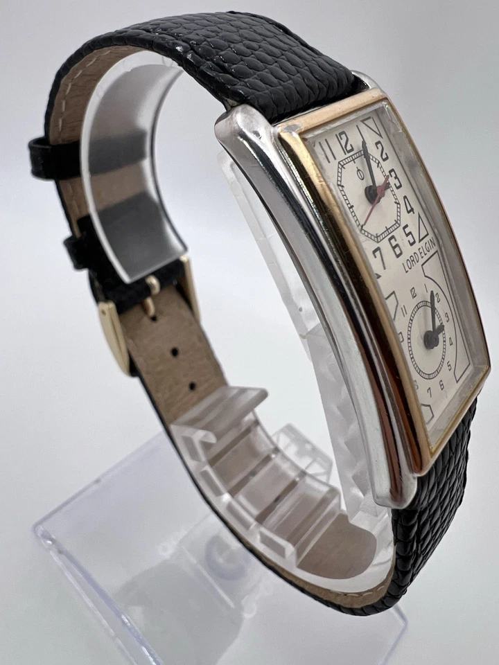 Vintage Rare Lord Elgin Dual Time Zone Tank Men’s Quartz Doctor Watch Curved - Image 4 of 4