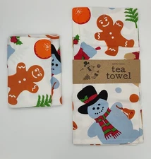 2 ct Snowmen Gingerbread Orange Holiday Christmas Kitchen Tea Towel by CTW Home
