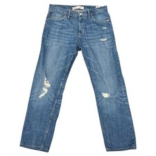 Women  s Levi 502 Regular Taper Jeans Medium Wash 18 Reg 29x29 Distressed Denim