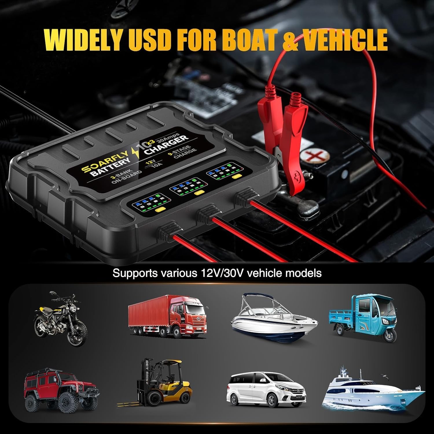 BRAND NEW 3 Bank Marine Battery Charger 10X3 30A (10A/Bank) - 12V Battery