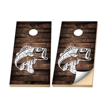 Premium Cornhole Vinyl Wraps - 3M Decal - Fishing - Rustic Wood Largemouth Bass