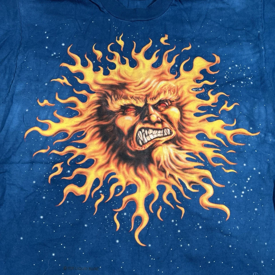 Camiseta Vintage 1996 Azul Líquido Sol y Luna Estampado XL Enojado Hecha en EE. UU. Foto 2 de 4