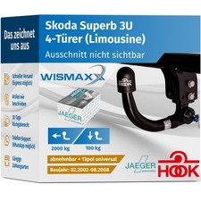 ANHÄNGERKUPPLUNG für Skoda Superb 02-08 vertik. abnehmbar HOOK +13pol E-Satz ABE