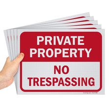 Private Property No Trespassing Sign, 9" X 12" Polystyrene Plastic Pack of 5 S