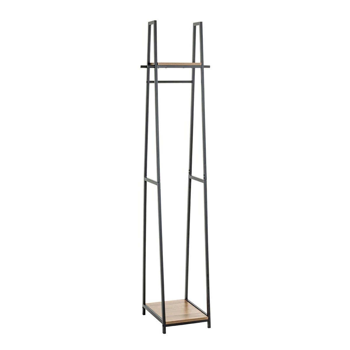Portant à vêtements en chêne foncé Miranda 166cm, dressing haut de gamme en acier noir et bois