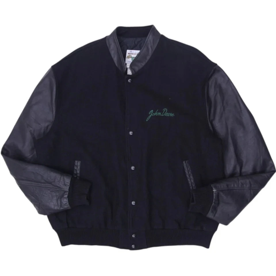Veste vintage John Deere Varsity en laine mélangée à manches en cuir 2XL - Photo 1/4