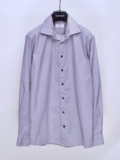 Men's ETON Contemporary Blue White Striped Long Sleeve Button Shirt Sz 40 15 3/4