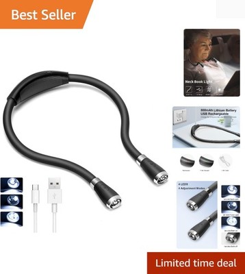 LED Neck Book Light USB Rechargeable, Hands Free, 4 Super Bright LED Bulbs, 3...