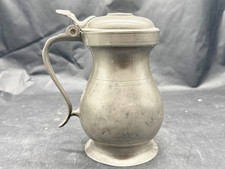 ANTIQUE GLASW57 GEORGIAN PEWTER LIDDED BEER TANKARD STEIN MEASURE CROWN TOP MUG