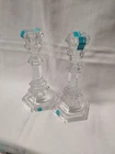 Tiffany & Co 8" Plymouth Crystal Candlesticks Candle Holders Pair Vintage MINT