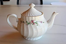 Lynn's China Clarabelle/Paradise Imperial White Teapot Floral Design & Gold Trim