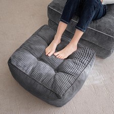 Square Stuffed Pouf Ottoman Corduroy Poufs with Foam Chunk Filling Living Room