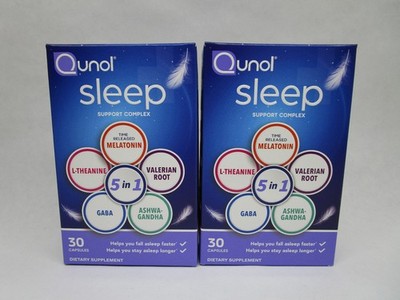 2 Packs- Qunol Sleep 5 in 1 Melatonin Ashwagandha GABA Valerian L-Theanine 30 Ct