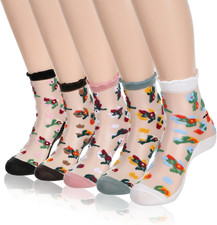 5 Pairs Sheer Ankle Socks for Women and Girls Summer Transparent Thin Lace Socks