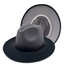 Wide Brim Fedora Hats for Women  Men Two Tone Felt Hat Gradient 7-7 1/4 Grey