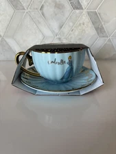 Disney Princess Cindarella Teacup with Saucer Set Light Blue and Gold Scalloped 