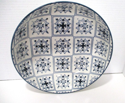 Orly Maison New York Serving Bowl Navy & White Geometic Pattern 10.5'' Diameter