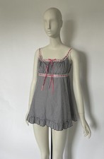 Fifi Chachnil Gingham Milkmaid Babydoll in Grey with Pink Ribbon | Size XS / S