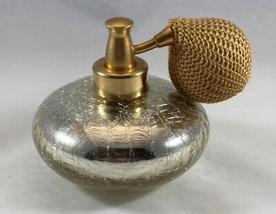 Vintage 1940s Devilbiss Perfume Atomizer Silver Crackle Glass With Label A4