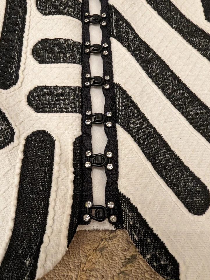 Chaqueta Blazer Formal Joseph Ribkoff Negro Blanco Geométrico Dobladillo Festoneado Talla 6 Foto 3 de 4