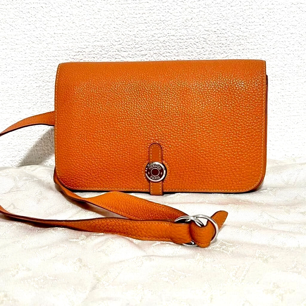 HERMES Women's Body Bag Waist Pouch Fanny Pack Orange