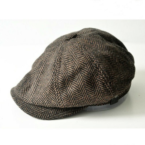 Women Men Newsboy Cap Hats Baker Boy Cabbie Gatsby Beret Retro Herringbone Grey - Picture 5 of 9
