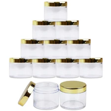 Beauticom 2oz/60g/60ml High Quality Acrylic Container Jars - Clear with Gold Lid