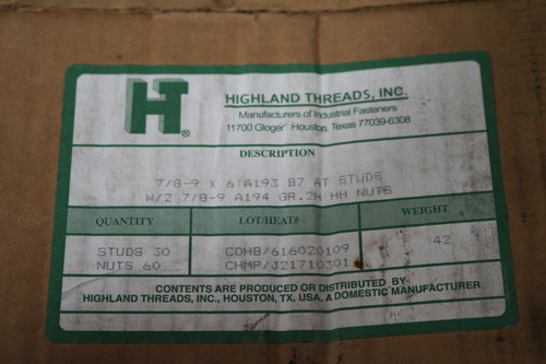 Pack Lot 30x Studs 60x Nuts 7/8-9 x 6" A193 B7 AT Stud w/ 2H Nut MADE IN USA - Picture 2 of 4