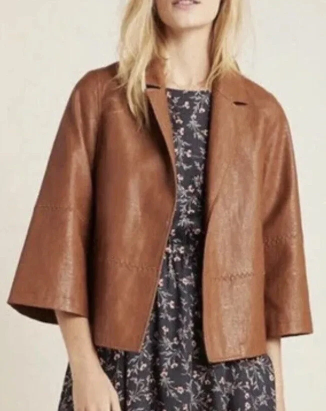 Chaqueta Hayden Anthropologie Vegana Imitación Cuero Bordado Talla M $148 Nueva con Etiquetas