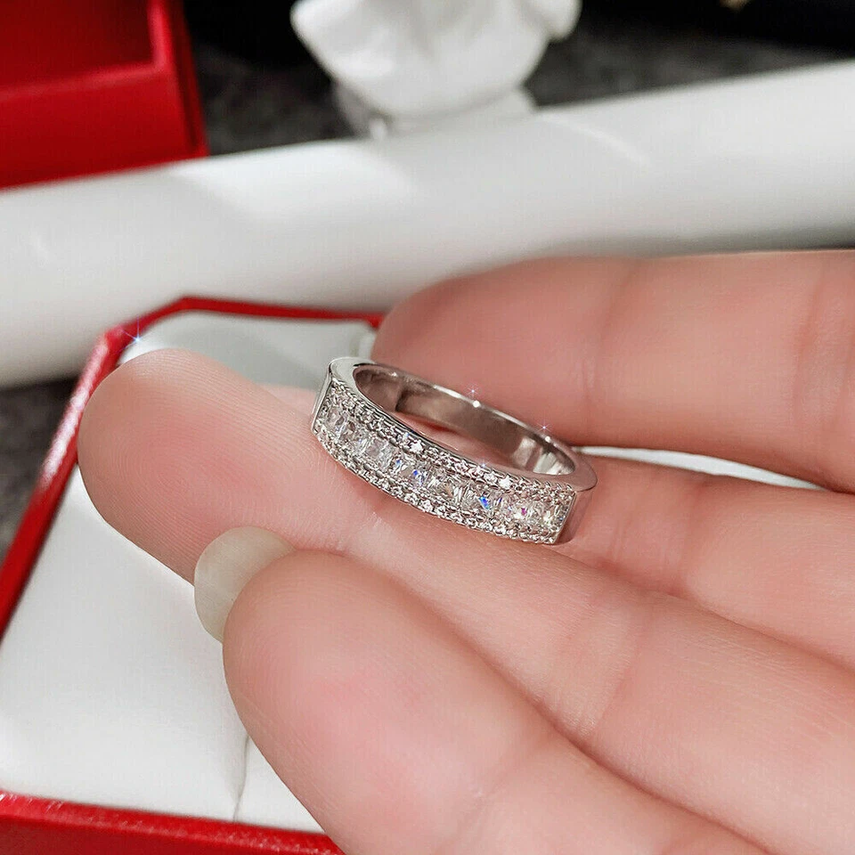 Princess Diamond Channel Set Half Eternity Wedding Band 14k White Gold Finish - Image 3 of 4