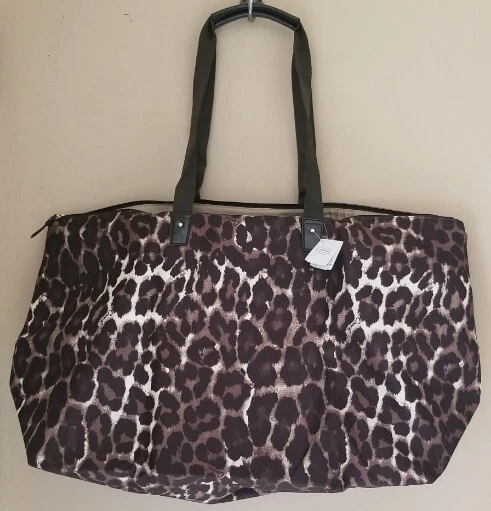 COACH Brown Leopard Print Getaway PACKABLE Travel Weekender Tote & Pouch Y2K NEW - Image 3 of 4