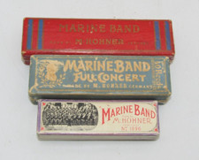 VINTAGE HOHNER MARINE BAND HARMONICAS - SET OF 3 - IOB - KEYS C G