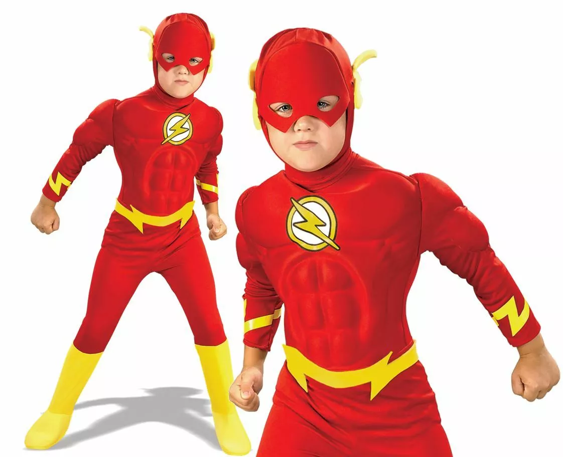 Official Child FLASH DELUXE MUSCLE CHEST Fancy Dress Costume Book Week  Superhero