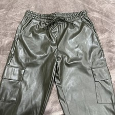 Army Green Faux Leather Cargo Jogger Pants Sz Xs
